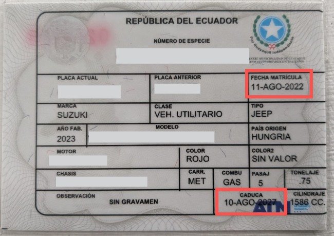 fecha de caducidad de matricula vehicular